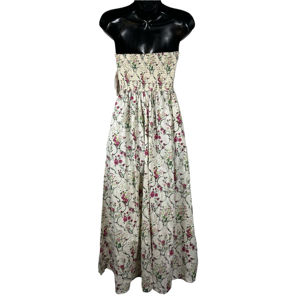 NWT Jessica Simpson Sz XS Dress Midi Floral Cream Pink Green Smocked Basque New - Picture 4 of 13